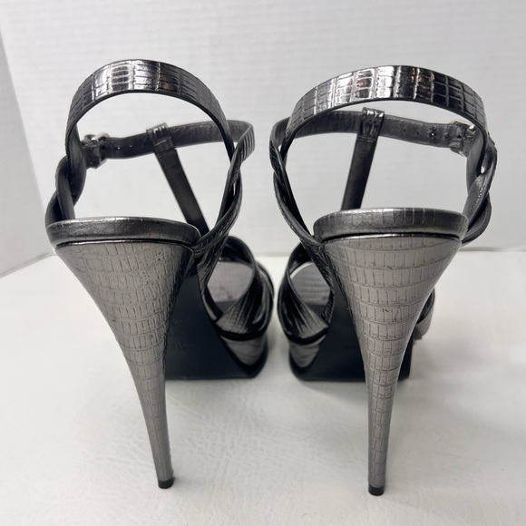 Saint Laurent YsL 105mm Tributes Grey Graphite Embossed Leather Size 40.5 /10.5 - Picture 5 of 9